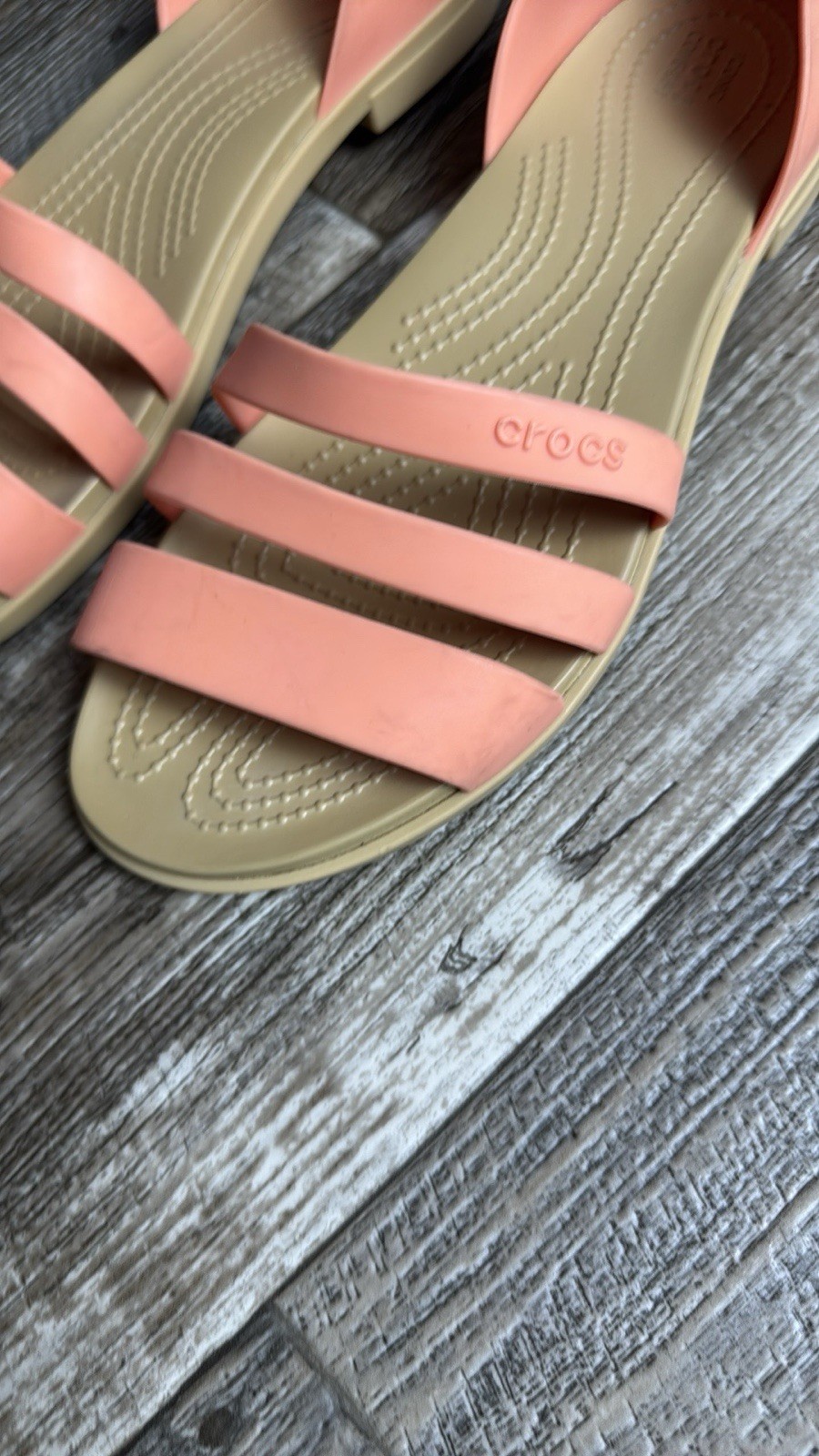 Crocs Tulum Orangeish Peach Slip-on Strappy Sandal Flat Shoe Women’s Size 9 image 5