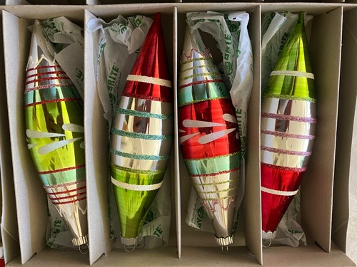 3-NEW BOXED 4 RADKO SHINY BRITE - TEAR DROP TULIPS Indent Glass ORNAMENTS 7” - Picture 5 of 12
