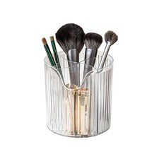 Clear White Transparent Makeup Brush Holder Organizer 4 Slot Cup Vanity Desk