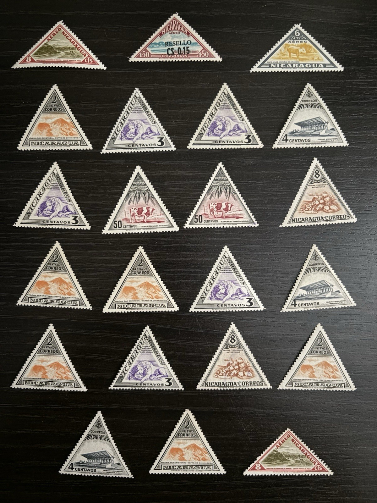 Nicaragua Triangular Air Mail Aviation Stamps MNH Lot 2c-8c 50 C$ 5 stamps LH.
