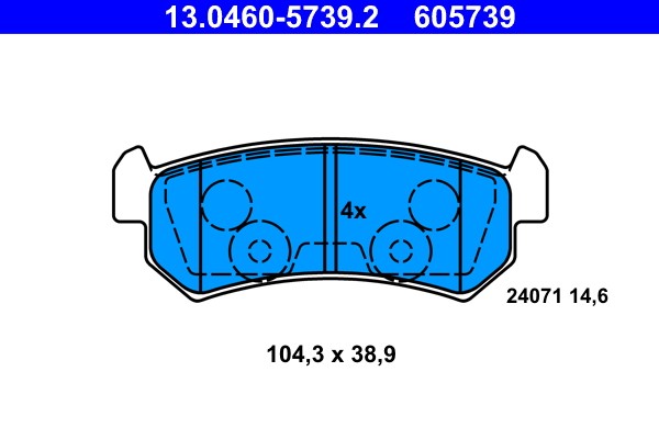 Rear ATE 13.0460-5739.2 Brake Pad Set, disc brake for CHEVROLET,DAEWOO,SUZUKI