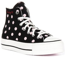 Image of Converse A10688C Polka Dot Hi Happy Day Womens Trainers In Black Pink UK 3 - 8