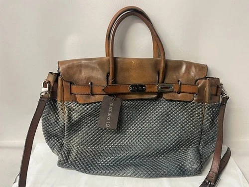 Numero 10 Pois Leather Richmond Tote Bag in Blue/Grey- NEW/SEE DESCRIPTION