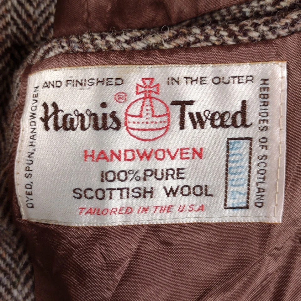 Vintage Harris Tweed Herringbone Blazer 40R Brown Scottish Wool Sport Coat - Image 2 of 4