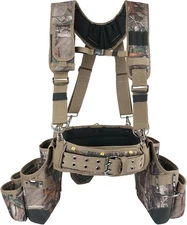 Camo Tool Belt with Suspenders, Heavy Duty Carpenter Pouch for Electricians