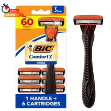 BIC Comfort 3 Refillable Three-Blade Disposable Razor for Men, Sensitive Skin Ra