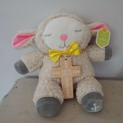 NEW Hallmark Bless This Child Lamb Plush Sheep Wood Cross Necklace 12''