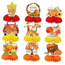 9 Pcs Fall Party Honeycomb Centerpieces, 3D Thanksgiving Table Centerpiece for 