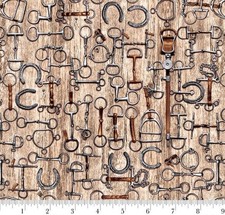 Cotton Spurs and Spirit Horse Accessories Bit Shoe Fabric Print by Yard D466.78