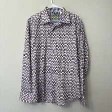 Robert Graham Purple White Deco Pattern Button Up Shirt Flip Cuffs Men s XL