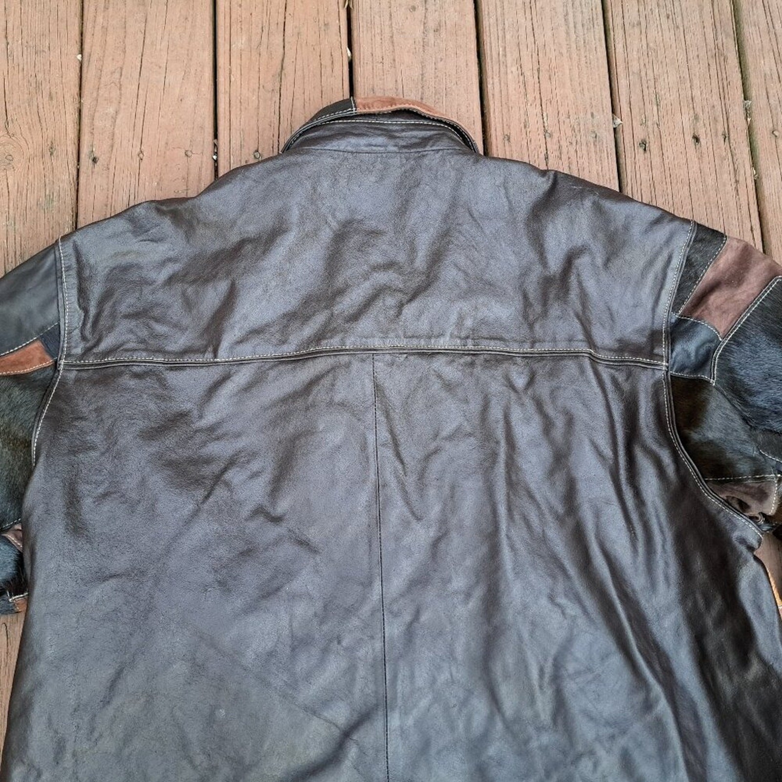 Vintage Davoucci Jacket Leather Patchwork Men Bro… - image 4