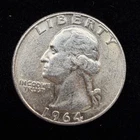 1964 Washington Quarter 90% Silver $0.25 FV Circulated Pre-1965 US Coin - 21-22