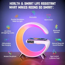 Christmas Gift Smart G-Shaped Lamp Bluetooth Speaker Wireless Charger Alarm Cloc