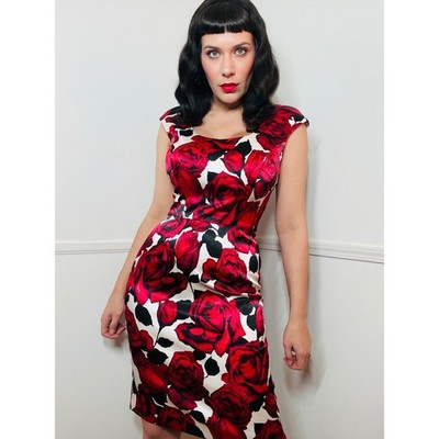 vintage dress women rose lace 1950s - retro vintage dress 50s Vintage Dress (Swing Skirt)
