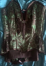 Corset Story 24" Steel Boned Corset Green Burlesque Goth Side Zip-Discontinued