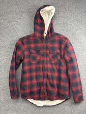 Boston Traders Jacket Mens Medium Red Black Sherpa Lined Hooded Flannel Shacket