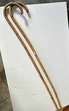 2 Vintage Bamboo Walking Cane Stick 36" crook shaft bent curled handle lot