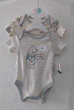 Image of Baby Unisex Disney Winnie The Pooh Character 2pk Bodysuit Vests 0-12 Months