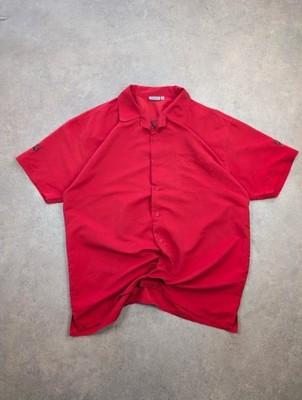 Y2K Hemd Herren XXL Rot Tribal Bestickt Kurzarm Knopfleiste Identisch