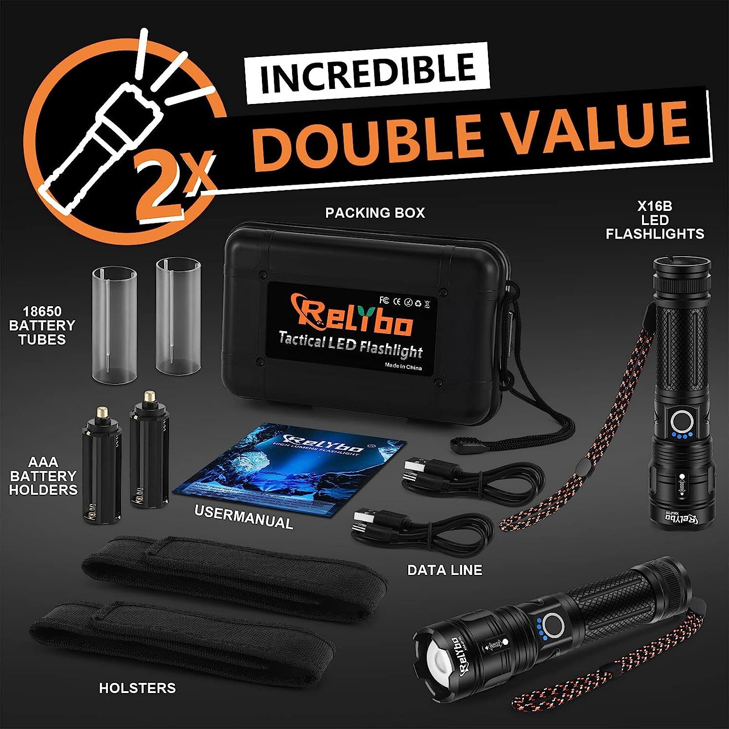 Flashlights High Lumens Led Rechargeable 2 Pack Super Bright Tactical