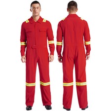 Men Jumpsuits Safety Overalls Mechanic Coveralls One Piece Turn-Down Collar