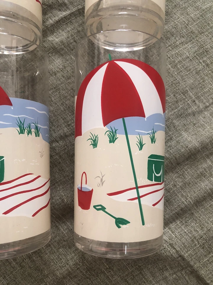 Juego de 4 escenas de playa de plástico Kraftware Kasualware 19 oz. Gafas Cooler Vintage Foto 2 de 4