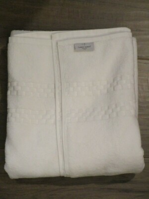 GARNIER-THIEBAULT MISTRAL CHECK BORDER COTTON BATH TOWEL IN WHITE   NEW