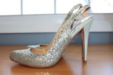 Badgley Mischka Silver Kiss Kiss High Heels Slingback Pumps 8.5M
