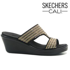 LADIES SKECHERS LUXE MEMORY FOAM PLATFORM SUMMER MULES SANDALS FLIP FLOPS SIZE