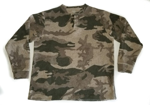 CABELAS Camo Sweater Jacket Berber Fleece Camouflage Henley Pullover Mens NEW Lg