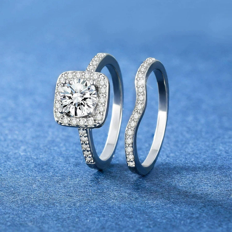 ¡LE ENCANTARÁ! Anillo de compromiso de oro blanco talla 7,5 para mujer circonita cúbica aniversario Foto 3 de 4