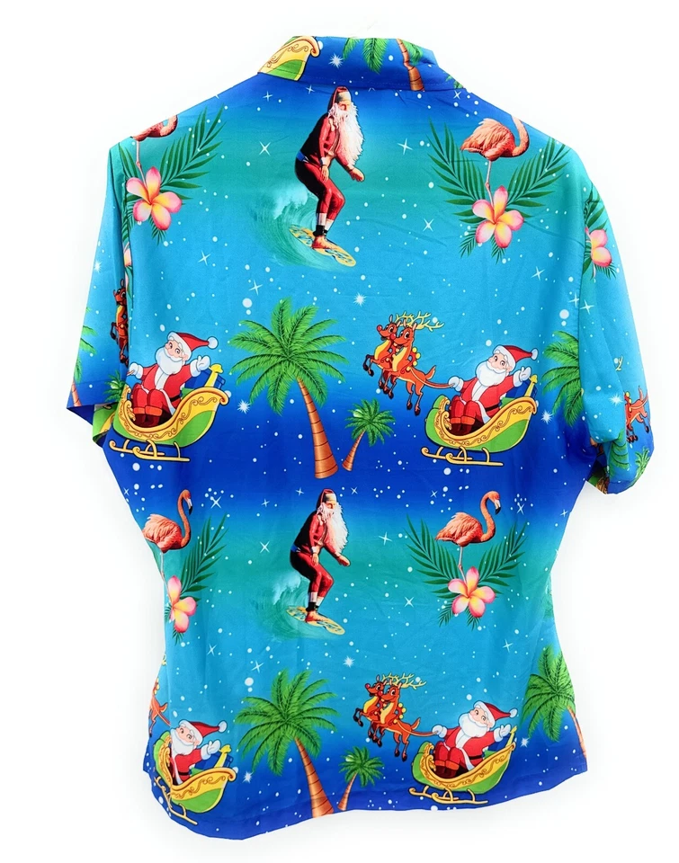 La Leela Shirt Womens M Hawaiian Button Up Christmas Casual Multicolor - Image 4 of 4