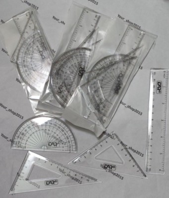 Restposten 10er Packungen x NEU 4 Stück mathematisches Geometrie Set Lineal quadratisches Lineal Form Schule