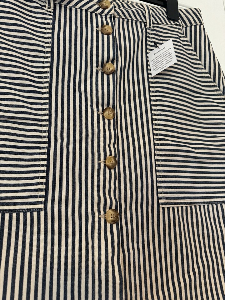 NEW Skirt size 16 TU navy stripe pencil large front pockets button up