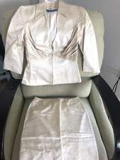 Thierry Mugler Skirt Suit sz 38 - Cream Gold With Leather Details