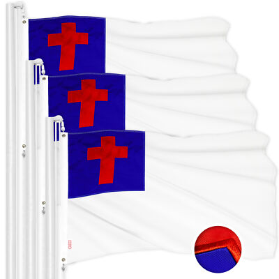 G128 3 Pack: Christian Flag 2x3 Ft Embroidered 300D Polyester
