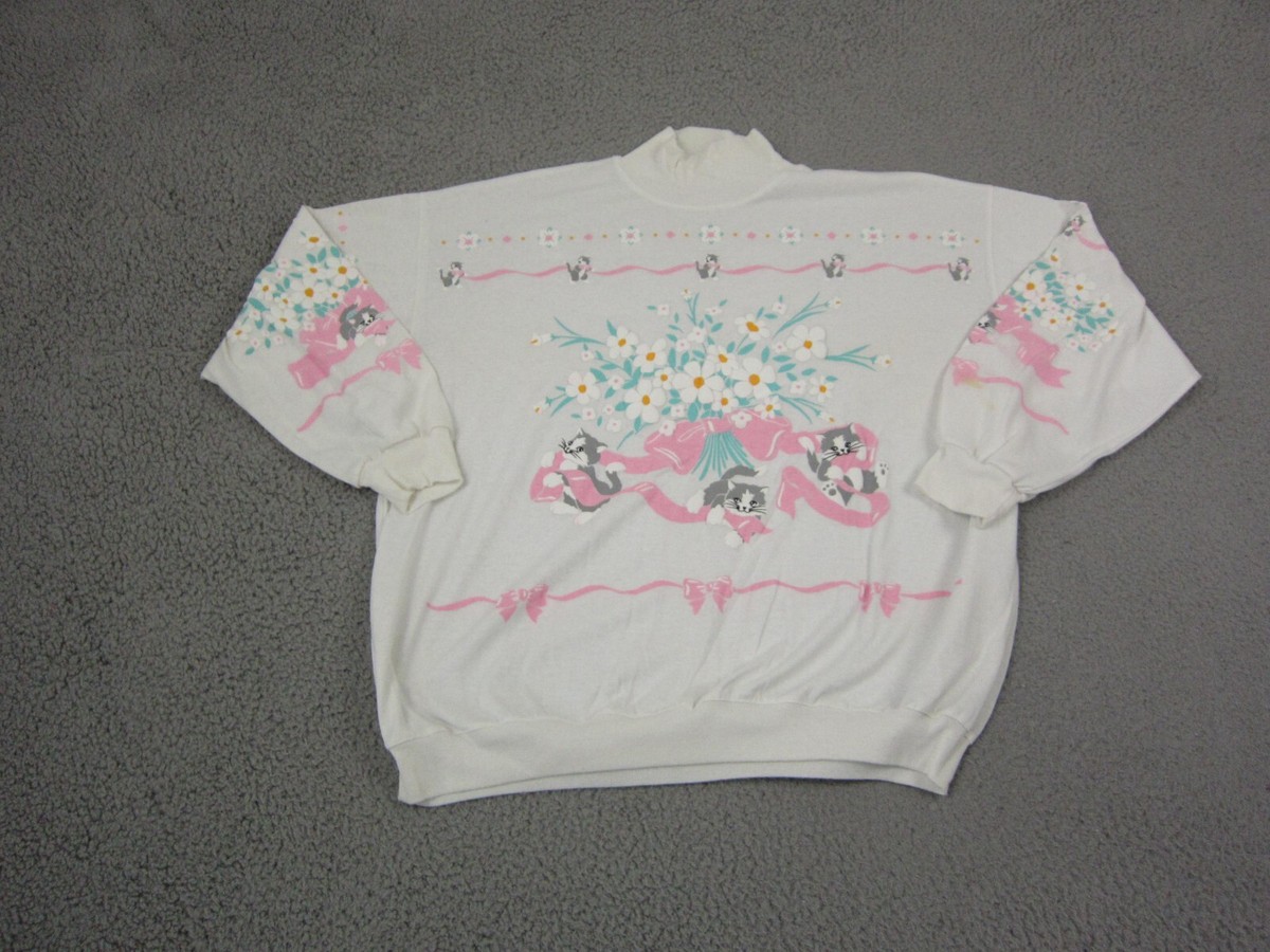 Vintage Spumoni Sweatshirt Womens Medium White Cats Kittens AOP