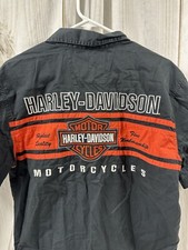 Harley Davidson Motorcycle Mechanic Work Shirt Mens M Embroidered Black Orange