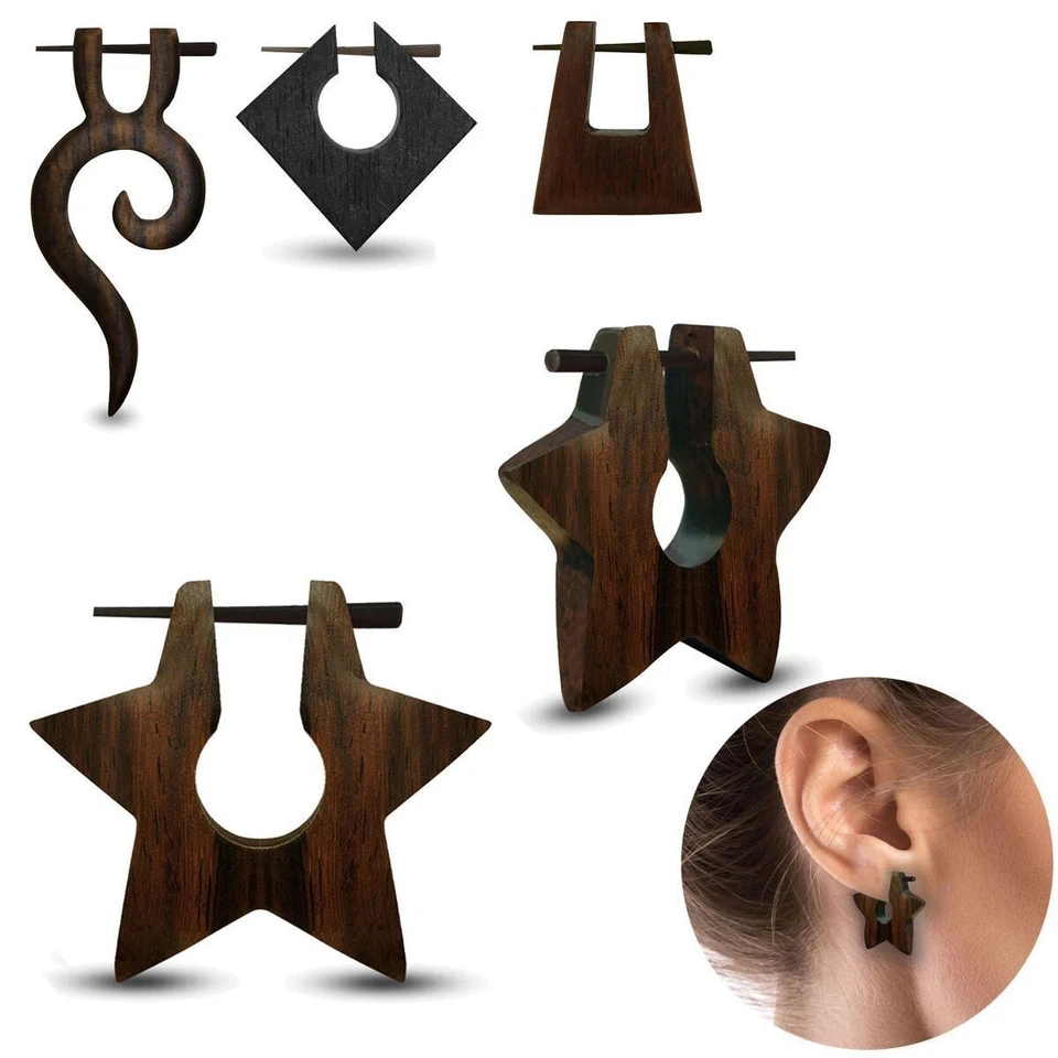 Bois Créoles Boucles D'Oreilles en Corne Broches Carré Géométrique Tribal Grande - Photo 1/1