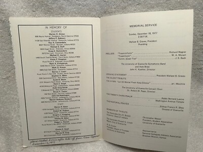ケニア様 1977 Program Memorial Service University Of Evansville