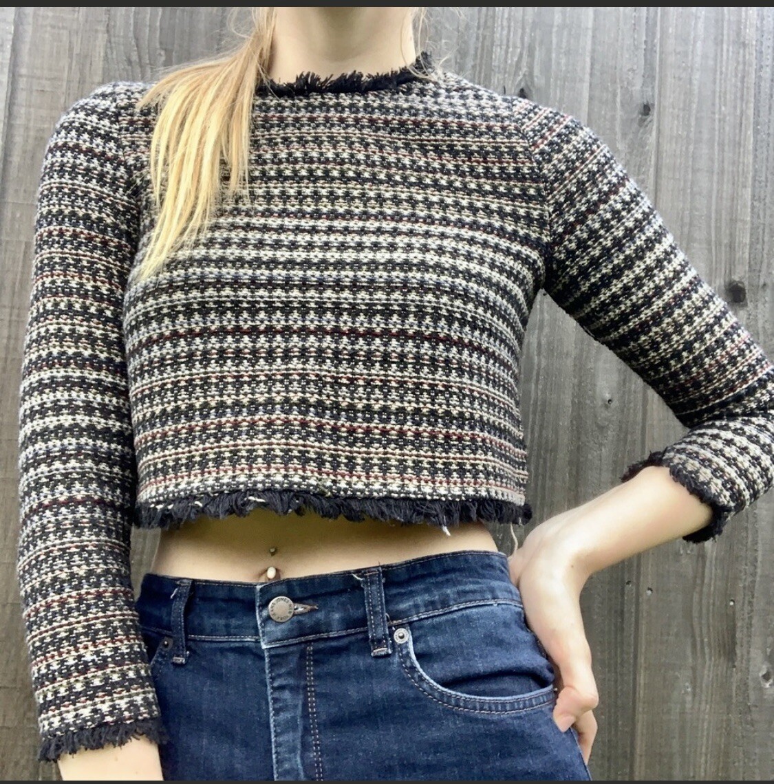 zara tweed crop top size s/m | eBay