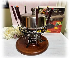 Vintage  1970s  Fondue Set Fred Roberts Stainless Steel Japan Complete in Box