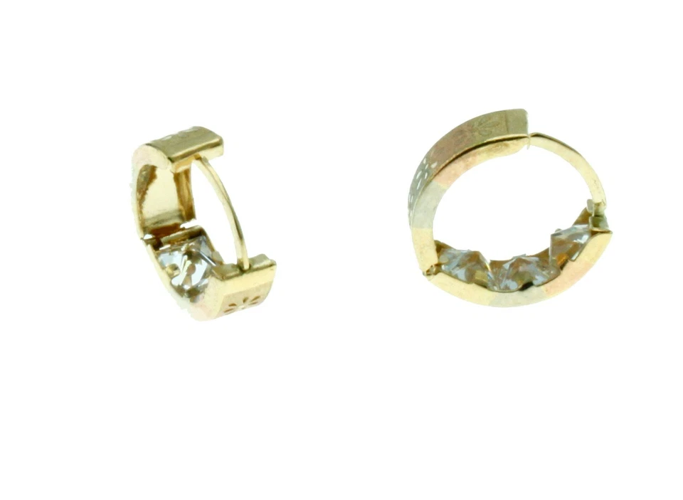 New Flower design on Multi Tone 14K Solid Gold Reversible Huggies Hoop Earrings  - Image 3 of 4