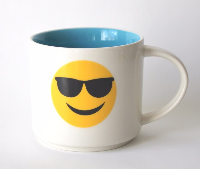 Cool Face Emoji Coffee Mug Ceramic with Sunglasses Sunglass Shades
