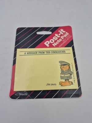 Vintage Garfield Post-it Note Pad 1987 The Commander Jim Davis 40 Sheets NEW nos