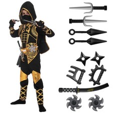 Golden Ninja Costume Kids Boys M 8-10 Yrs Halloween Jumpsuit Foam Accessories