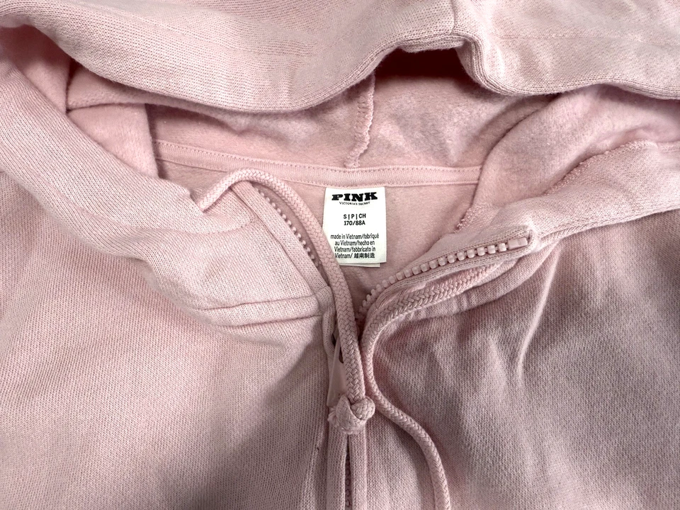 Moletom com capuz feminino com zíper frontal rosa Victoria's Secret algodão rosa tamanho P - Imagem 3 de 4