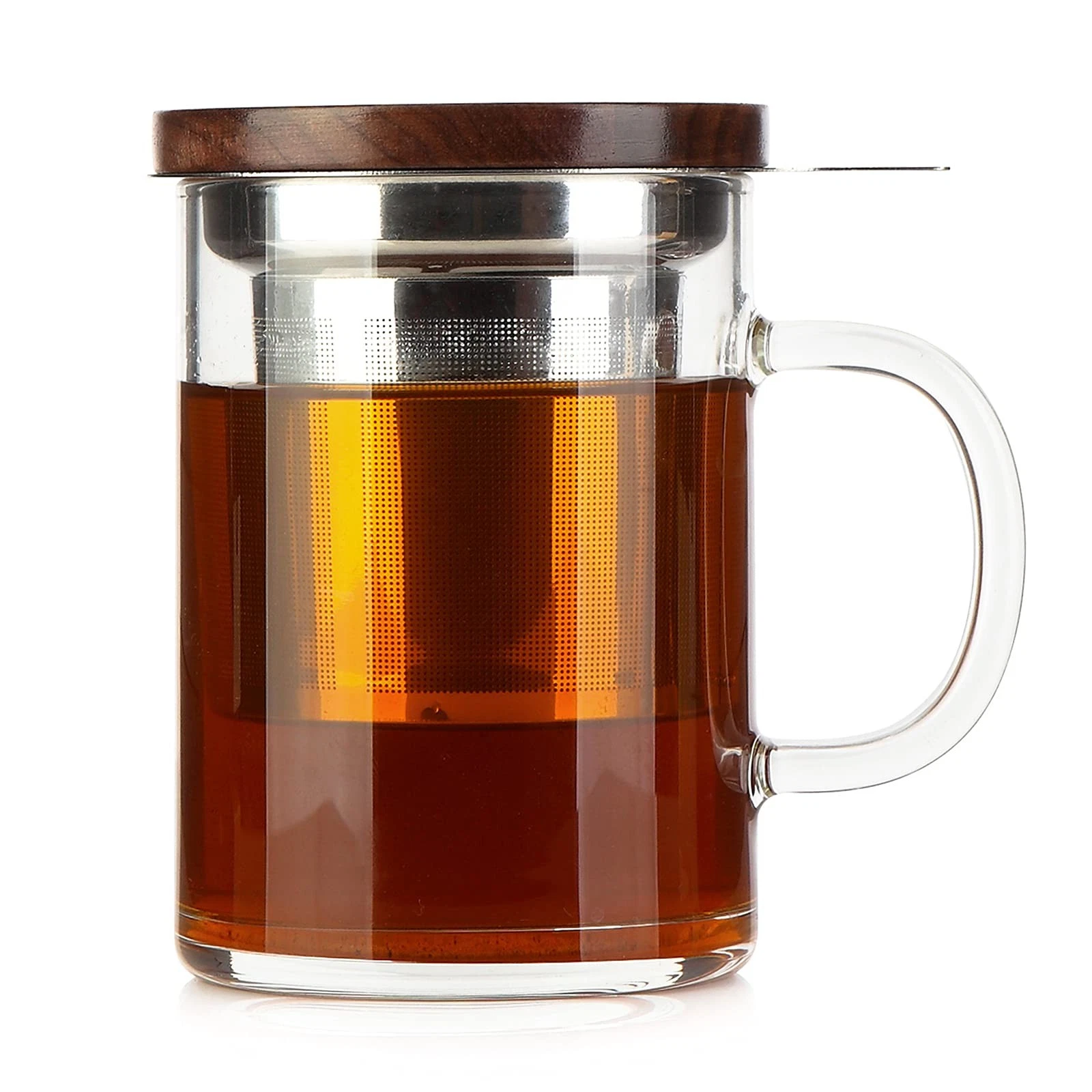 Tea Cup with Infuser Walnut Lid&Handle, Glass Tea Cups with Wide Mouth Extra ...