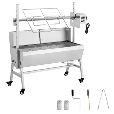 Rotisserie Grill with Windscreen, BBQ Whole Charcoal Spit Grill, 35 In. 90 Lbs.
