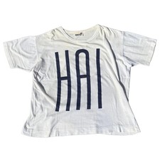 80s Hai Sporting Gear T-Shirt Issey Miyake White Blue M Vintage Graphic F/S